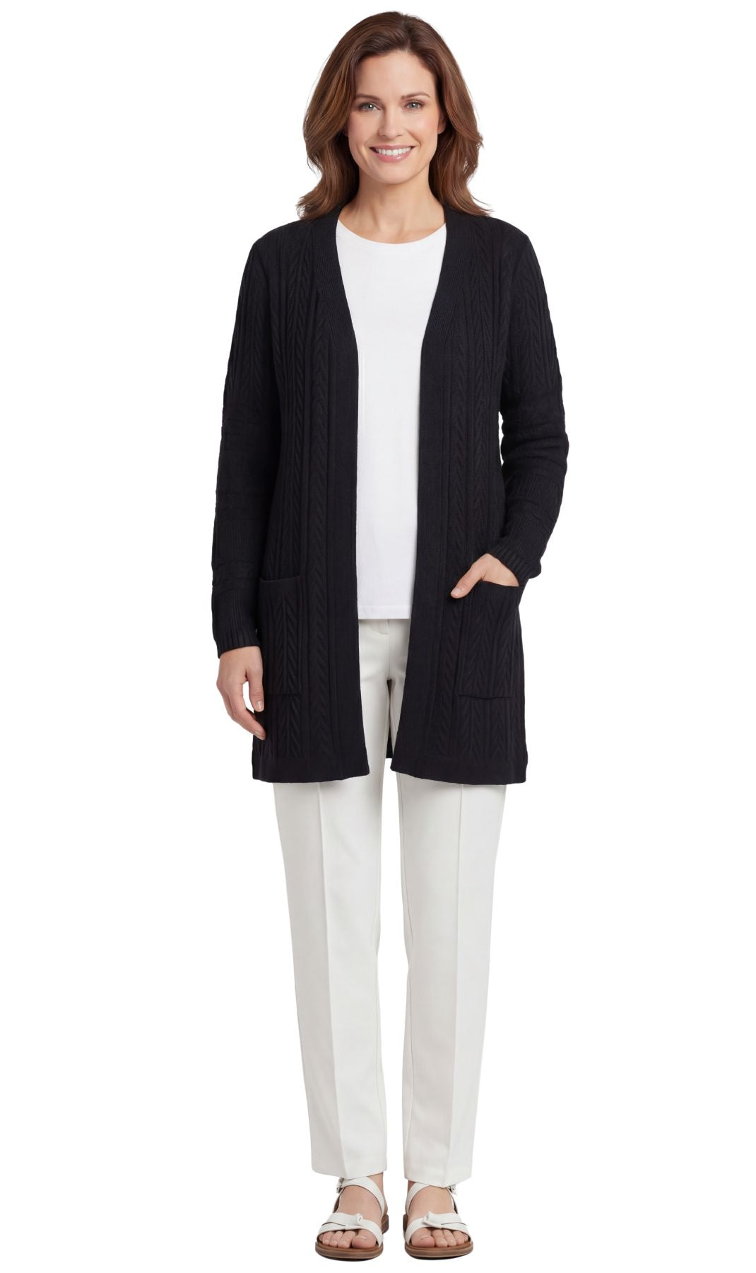 Women's Cable Knit Duster Sweater with Pockets Effortless Longline Cardigan for Everyday Warmth