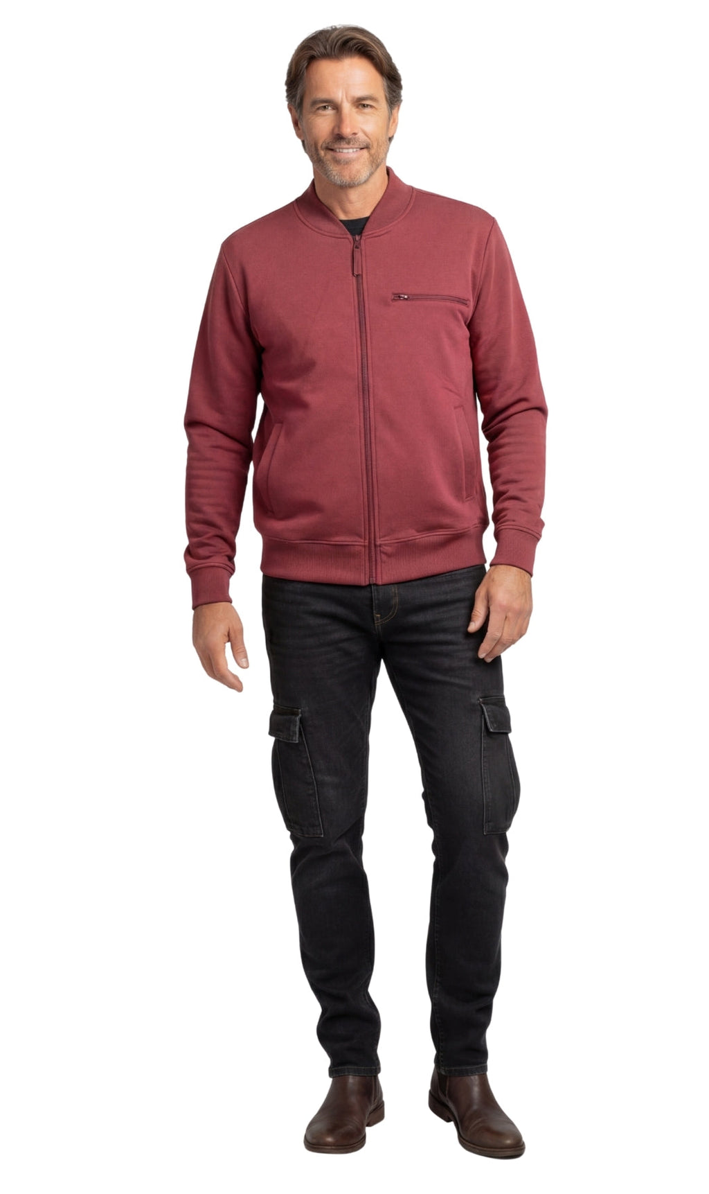 Men's Classic Zip-Up Baseball Fleece Jacket in Lightweight Cotton Blend Fabric with Sporty Edge