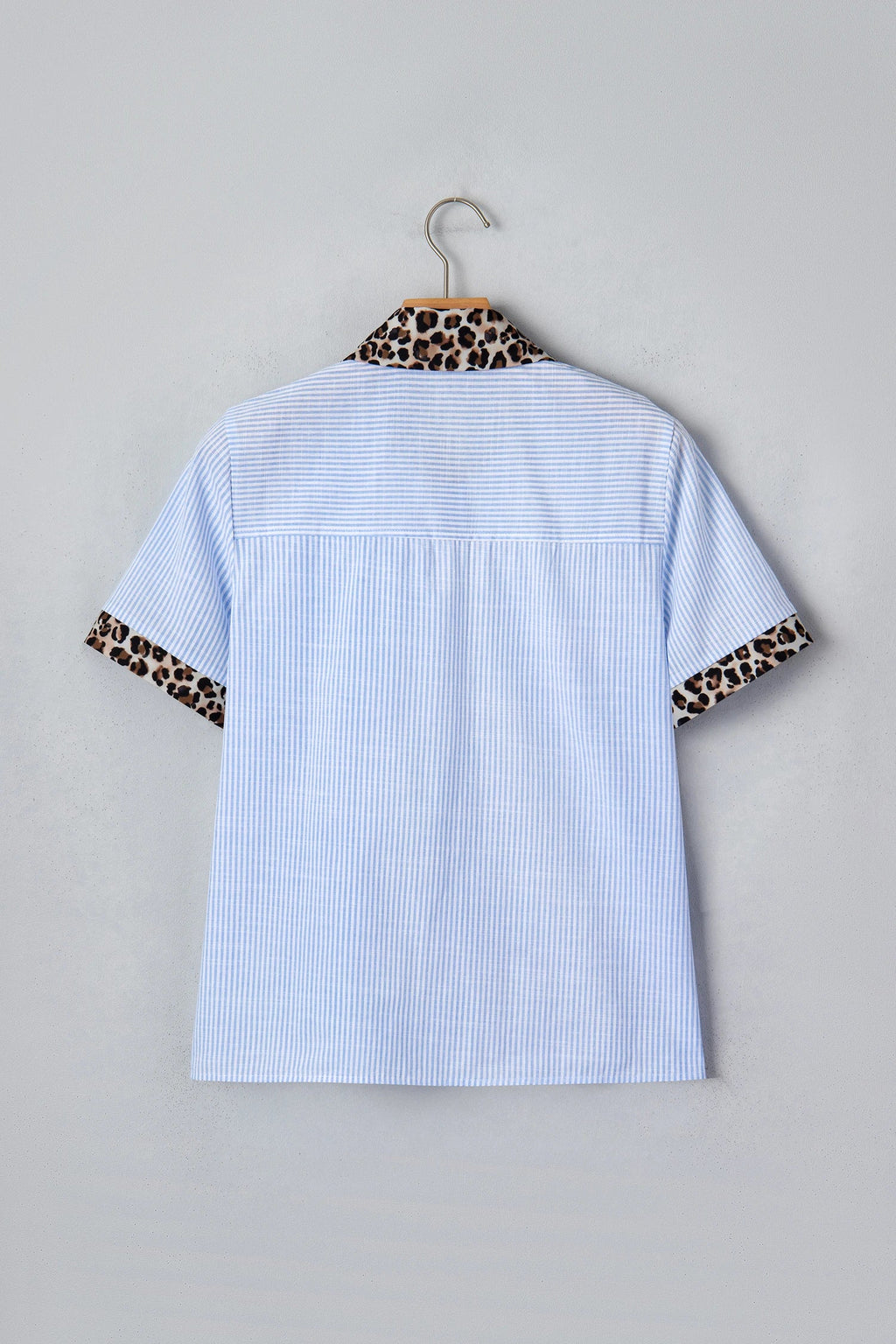 Stripe Leopard Contrast Collar Short Sleeve Shirt