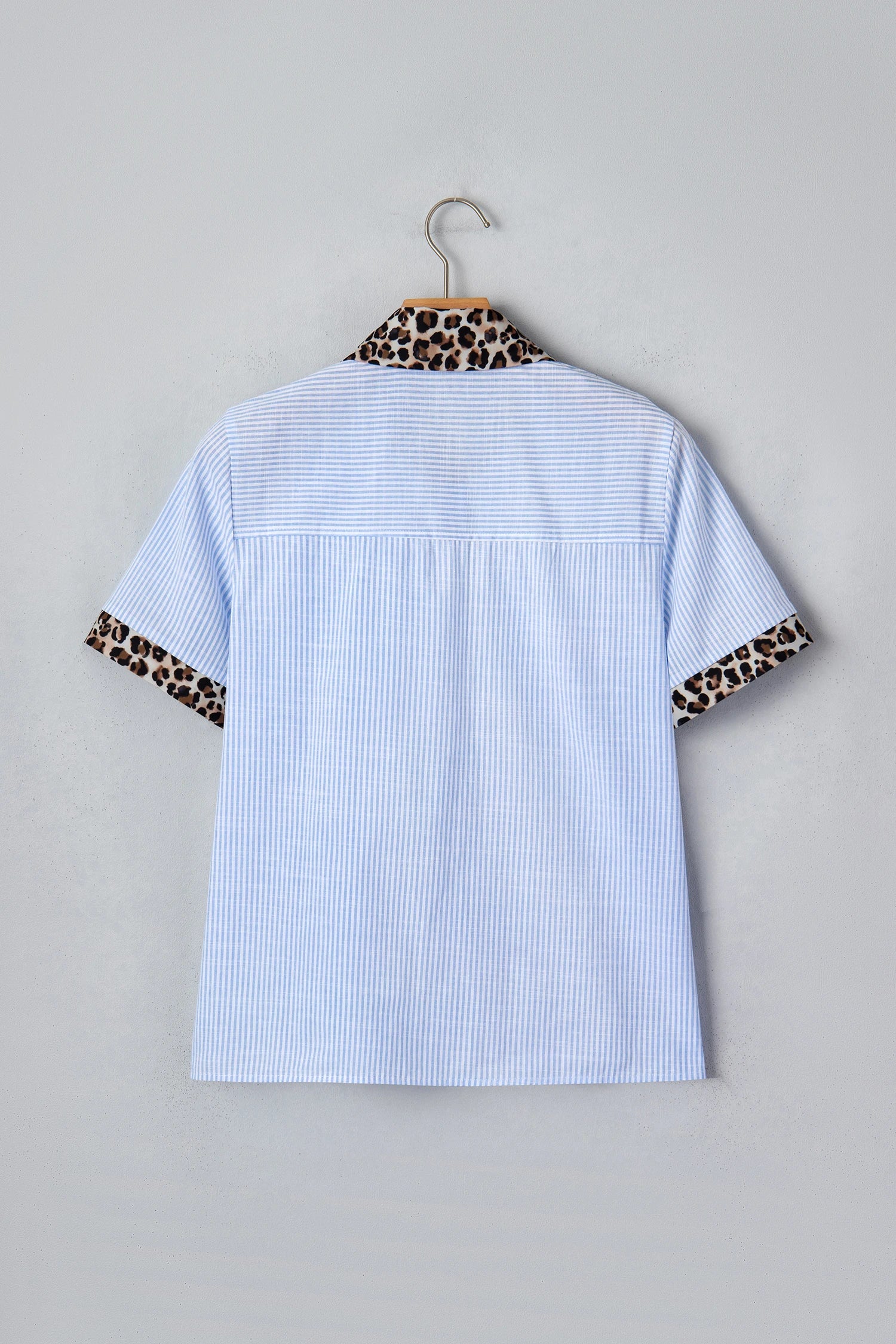 Stripe Leopard Contrast Collar Short Sleeve Shirt