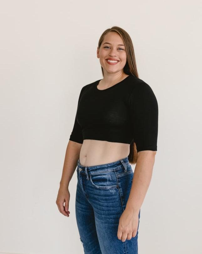 Crew Neck Elbow Sleeve Halftee
