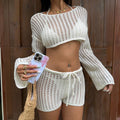 Solid Color Knit Beach Bikini Sun Proof Set