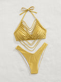 Solid Color Bikini Short Skirt Three Piece Set