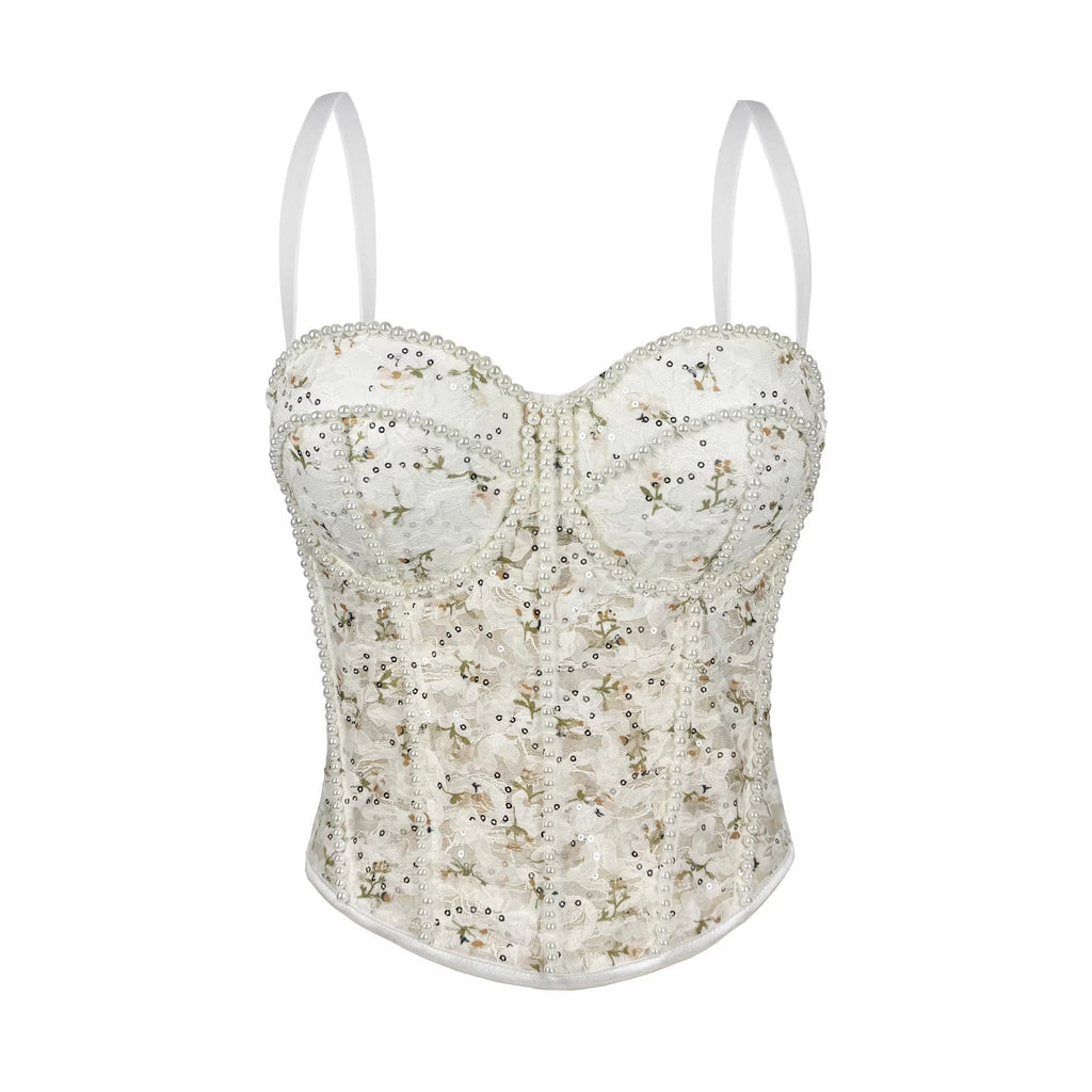 Pearl Mesh Boning Corset Top