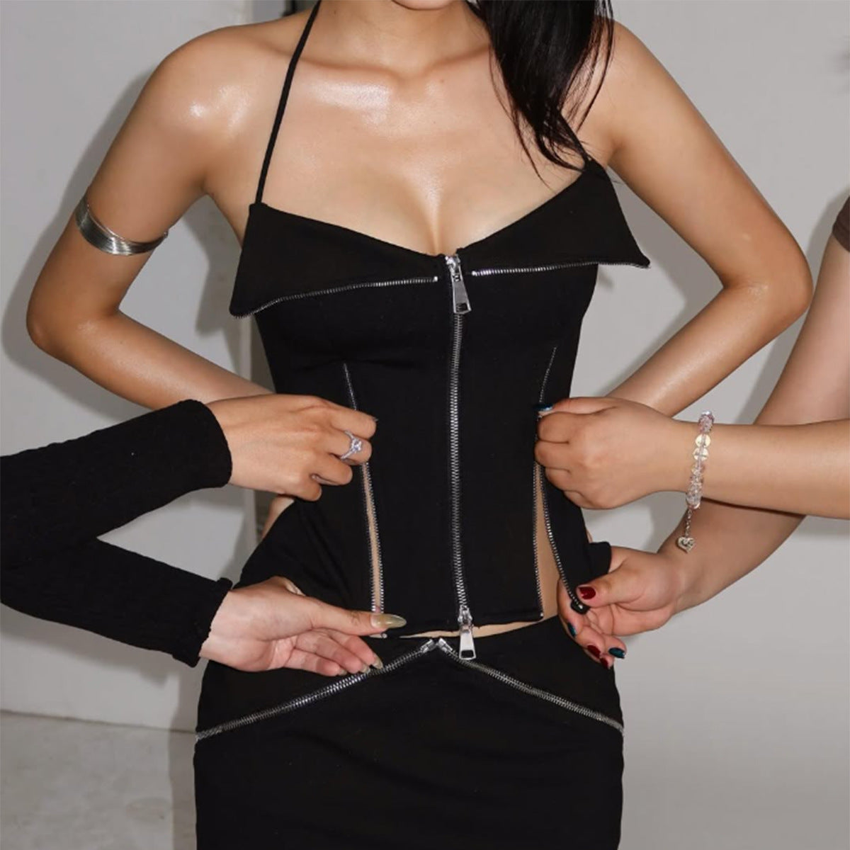 Short Zipper Corset Halter Vest