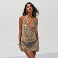 V neck Sequined Beach Cover up Swimsuit Dress