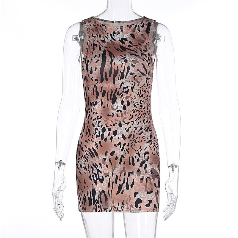 Short Summer Sleeveless Leopard Print Dress