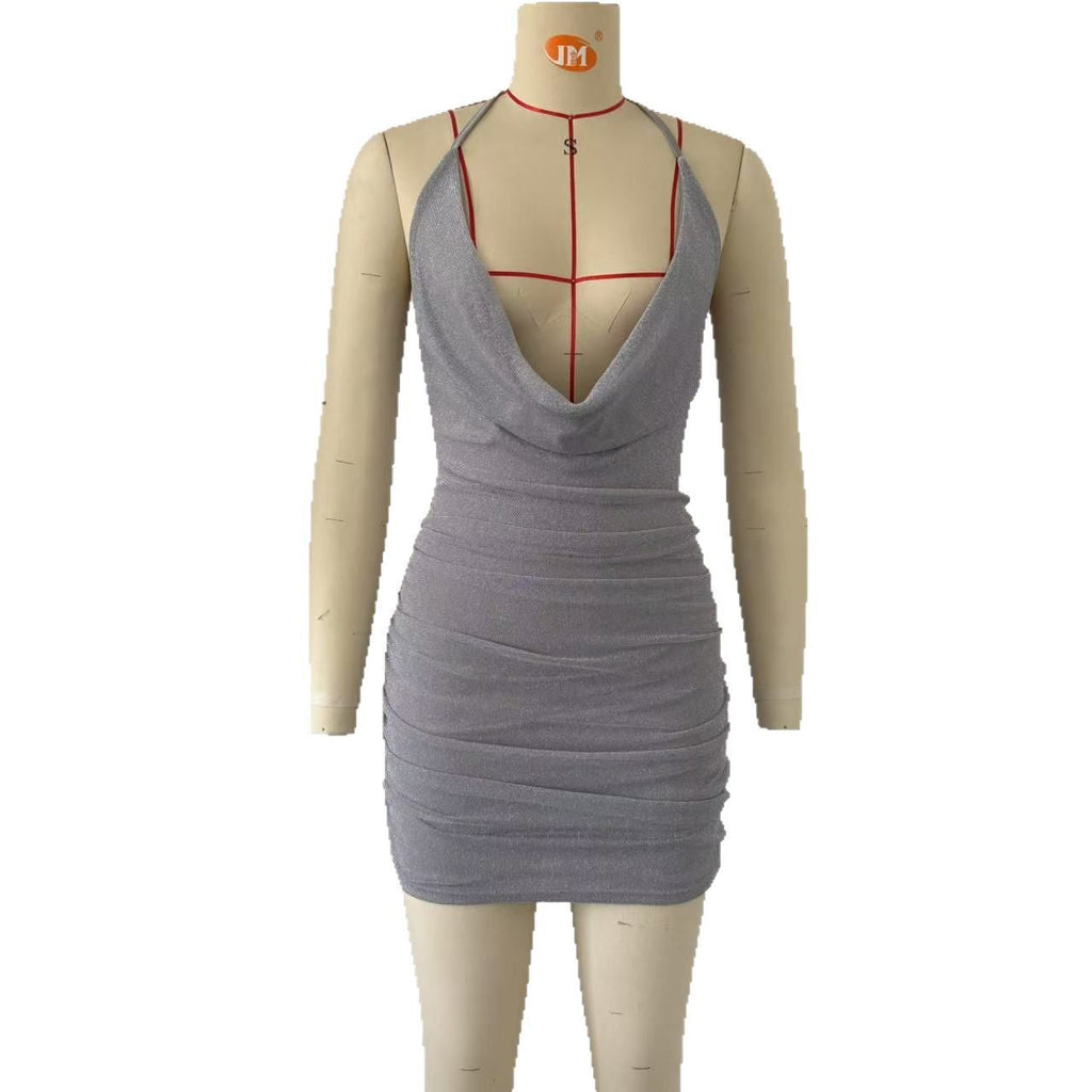 Women Sexy Low Cut Halter Hip Dress